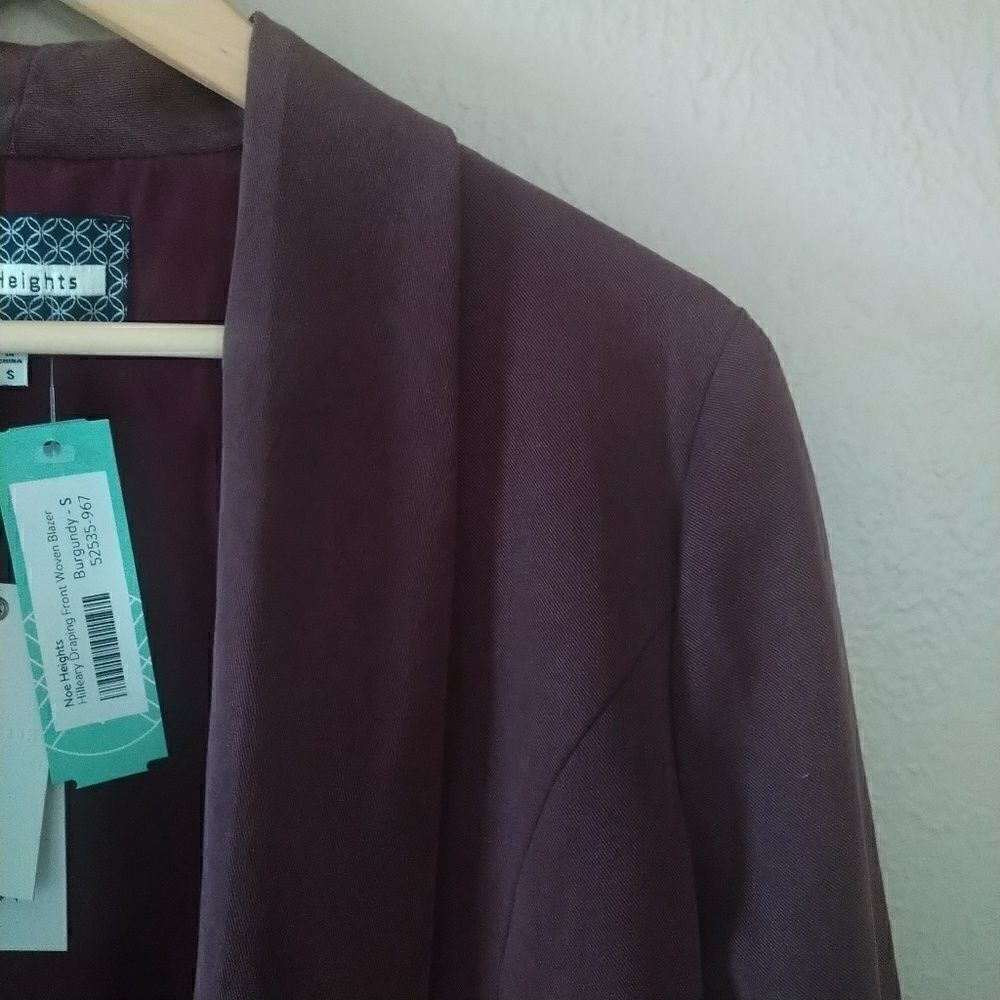 Noe Heights Purple Blazer, NWT Draping Front Burgundy Jacket, Size Small - Picture 8 of 8